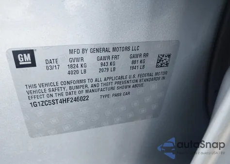 2017 Chevrolet Malibu 1Fl z USA, uszkodzony, nr VIN 1G1ZC5ST4HF246022